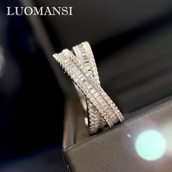 Luomansi Super Flash Full Diamond Double Ring Interlaced Ring S925 Silver Super Flash Ring Wedding Women Fine Jewelry