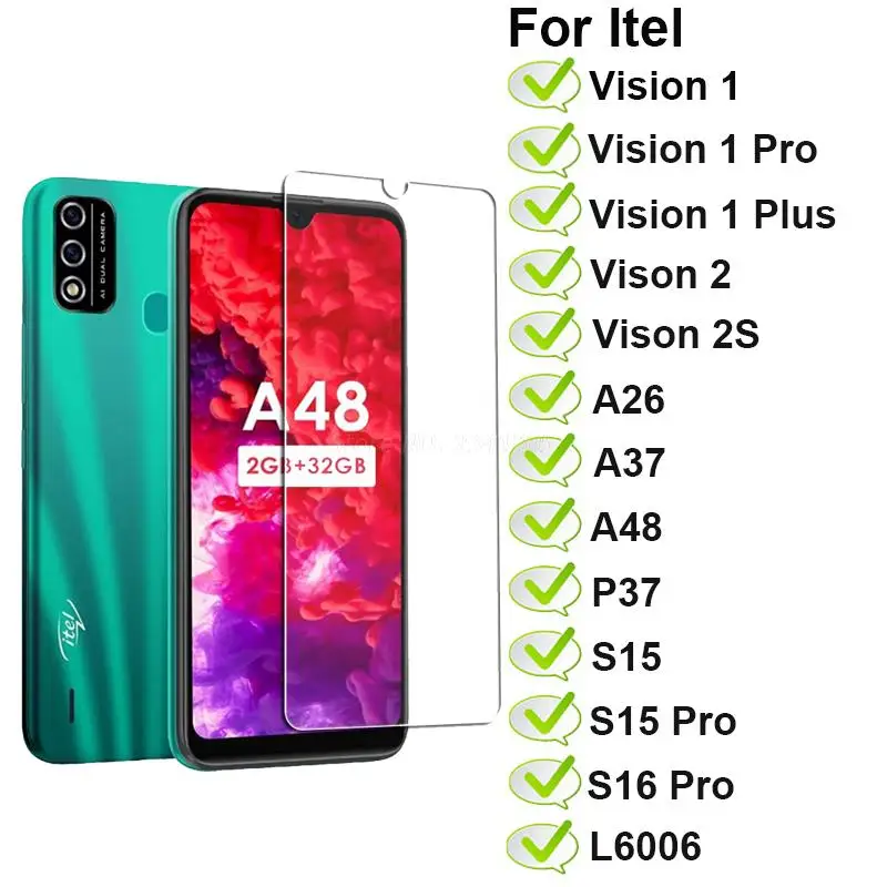 2-1PCS Tempered Glass For Itel A26 A37 P37 S15 S16 Pro Vision 2 1 Plus Pro A48 L6006 Vidrio For ITEL Vision 2S Screen Protector