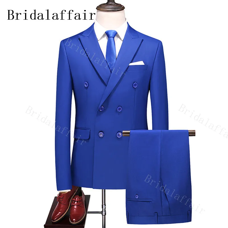 

Bridalaffair Luxury Royal Blue Men's Suit sets Double-breasted Wedding Prom Tuxedo Suit for Men 2pcs Blazer Jacket Pant Sets