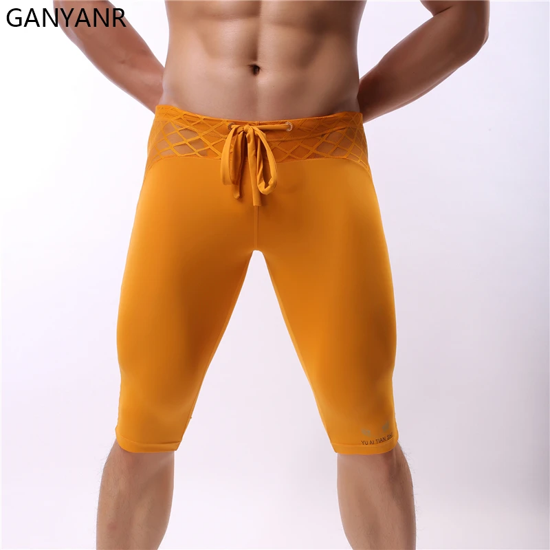 GANYANR Running Tights Men Compression Gym Leggings Fitness Basketball Sexy Sport Jogging Training Athletic Yoga Shorts Workout