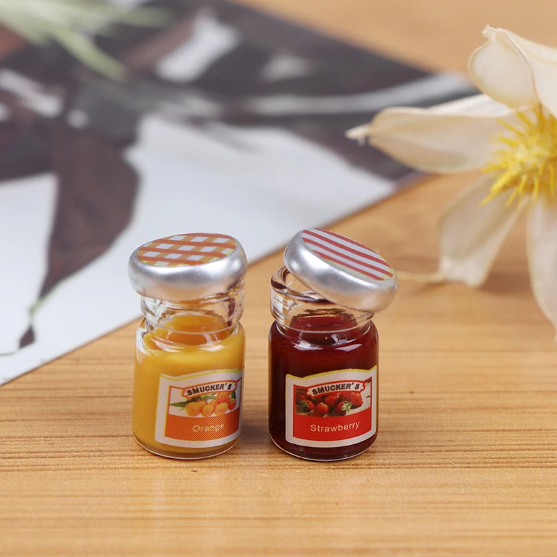2PCS 1:12 Dollhouse Miniature Food Mini Strawberry Sauce Jam Honey Food For Blyth Pullip Doll Kitchen Toy Accessories
