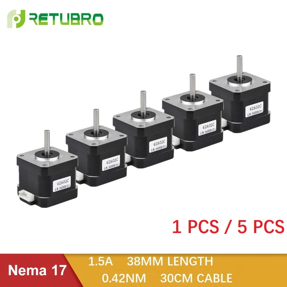 1PC/5PCS Nema 17 Stepper Motor 42 Ncm 1.5 A 38mm Length Hybrid Open Loop 2 Phase Factory Direct Sale for 3D Printer