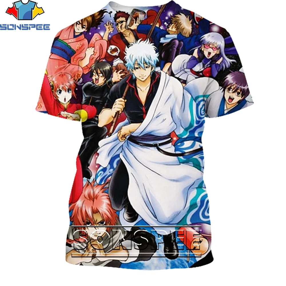 SONSPEE Samurai Anime Gintama Gintoki Kagura Funny Shirt 3D Printing Men Women\'s Summer Men Harajuku Oversized T-shirt Kids Top