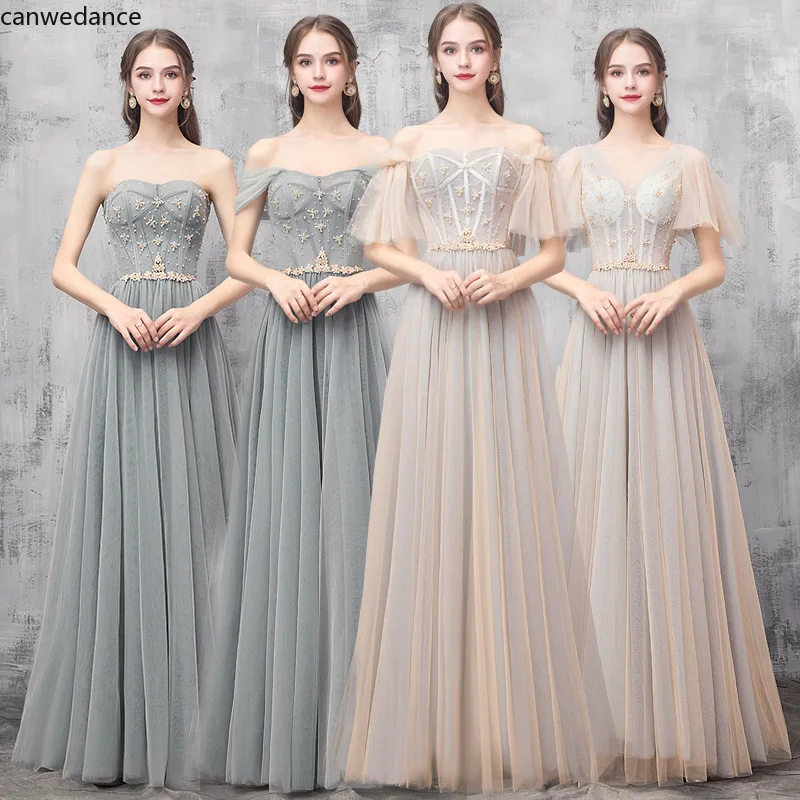 

2020 Bridesmaid Dress Sexy Boat Neck Wedding Guest Gowns Short Sleeve A-Line Robe De Soiree Sparkling Sequined Vestido