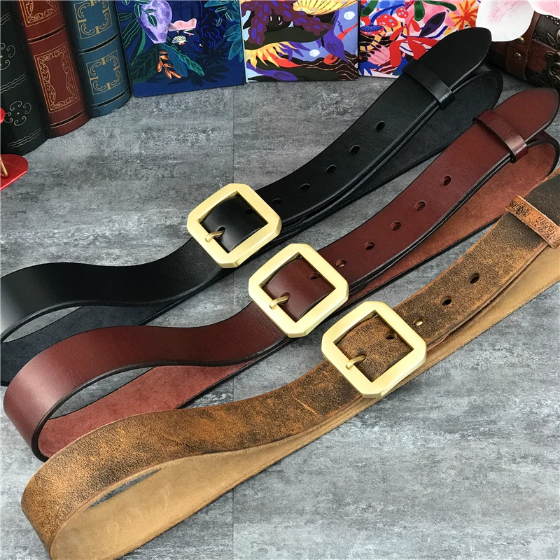 Solid Brass Belt Buckle Super Thick Genuine Leather Belt Male Ceinture Men Leather Belt Waist Belt Man Strap MBT0013