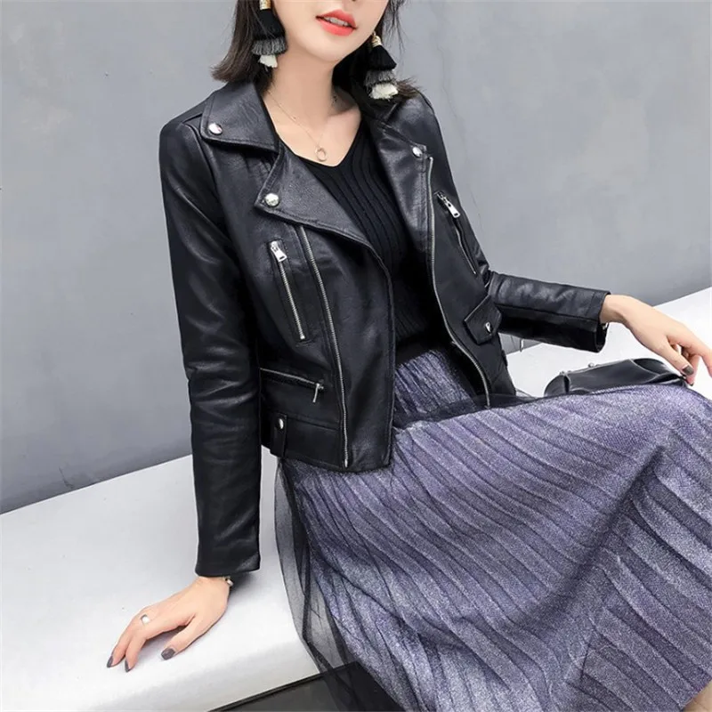 2020 New Autumn Women Pu Leather Jacket Woman Zipper Short Coat Female Black Punk Bomber Faux Leather Outwear spring  Blazer