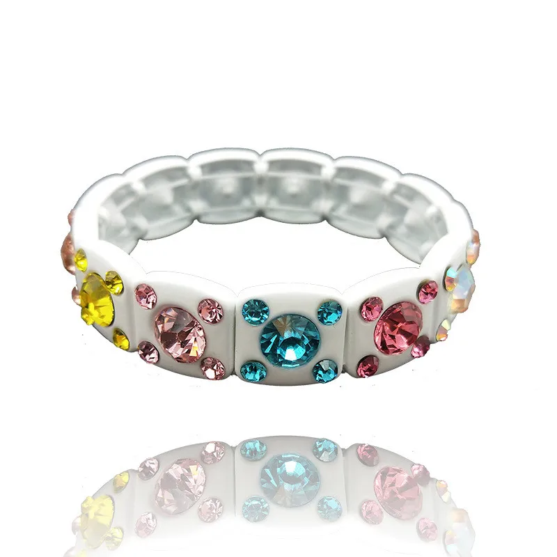 KSRA 2020 7 Colors Bohemian Style Crystal Bracelet Spray Alloy Rhinestones Bracelet Glass Drill Elastic Ladies Bracelet Jewelry