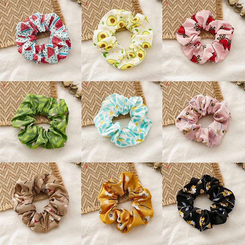 Women Fruit Print Hair Ties Scrunchies Girls Ponytail Hair Holder Rope Bands Fashion Cute Hair Accessories Rubber Bands Headwear