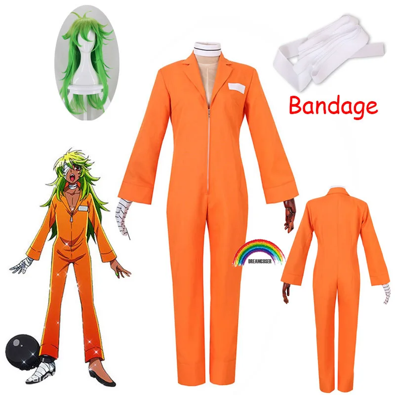 

2020 Anime Nanbaka NO.25 Niko Rock Prison Uniform cosplay Costumes Orange Bodysuit + Glove Prisoner cosplay Halloween Clothing