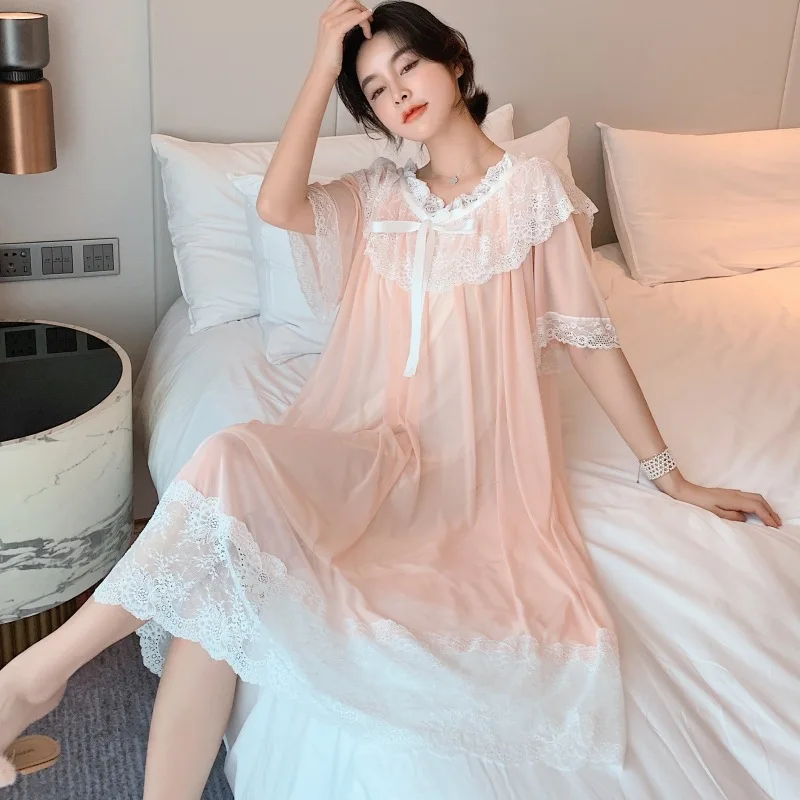 Spring summer lovely beautiful retro palace wind fairy goddess lace nightdress female princess lace gauze sleepwear пижама