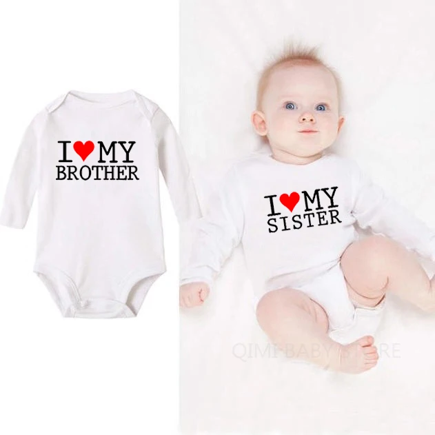 Infant Newborn Baby Boys Girls Cotton I Love My Sister/Brother Bodysuit Playsuit Twins Baby Long Sleeve Casual Body Outfits