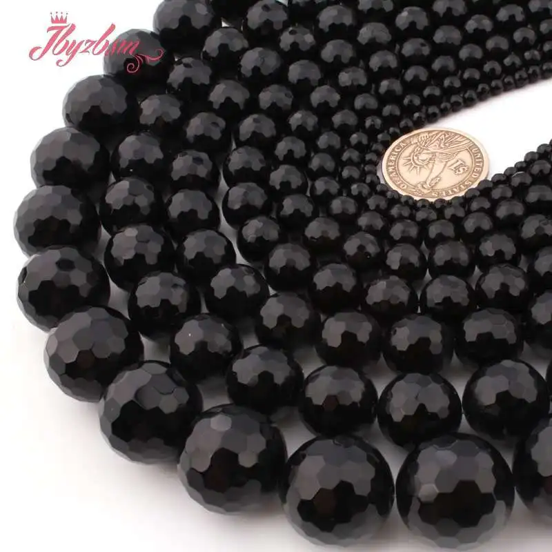 

Natural Black Agate Faceted Round DIY Stone Beads Strand 15 Inch 6/8/10/12mm For Necklace Bracelet Jewelry Making