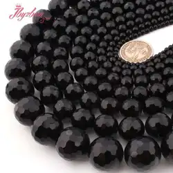 Natural Black Agate Faceted Round DIY Stone Beads Strand 15 Inch 6/8/10/12mm For Necklace Bracelet Jewelry Making