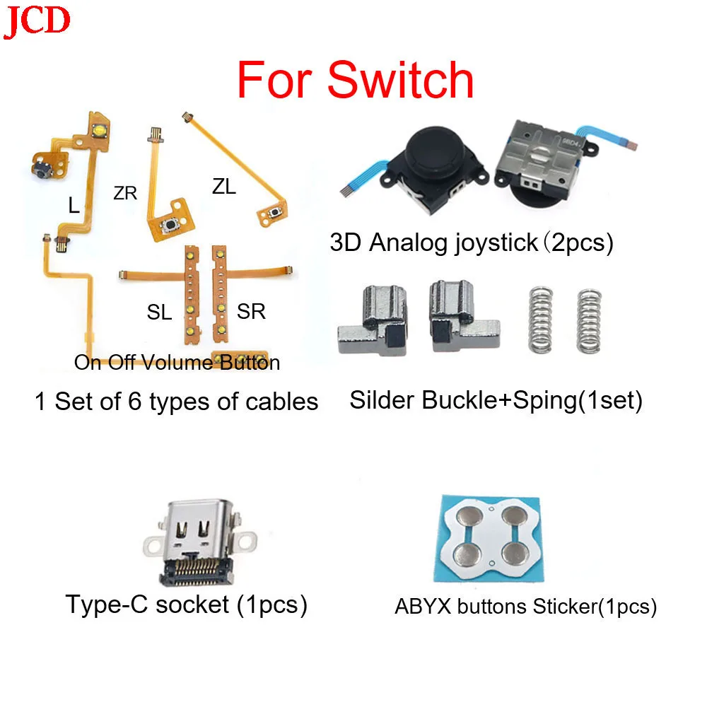 

JCD 1 Set Joy-Con Replacement ZL ZR L SL SR On Off Volume Button Key Cable Nintend Switch NS JoyCon Controller & type-C Socket