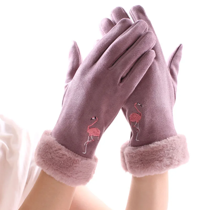 Women's autumn and winter warm gloves plus velvet cold-proof touch screen mobile phone non-slip driving and riding