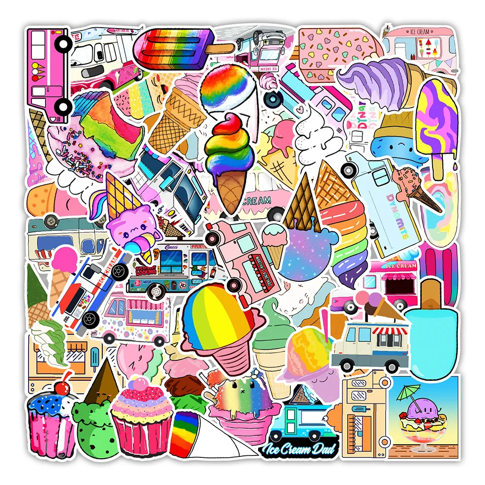 10/30/50PCS Colorful Summer Ice Cream Aesthetic stickers Laptop Water Bottle Phone Guitar Bike Graffiti Sticker Decal Kid Toy