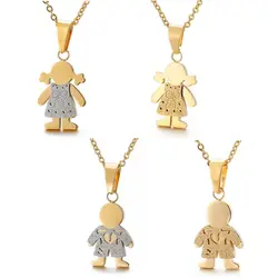 Titanium Steel Boys And Girls Shape Pendant Necklace For Mom Kids Parent-child Anniversary Jewelry