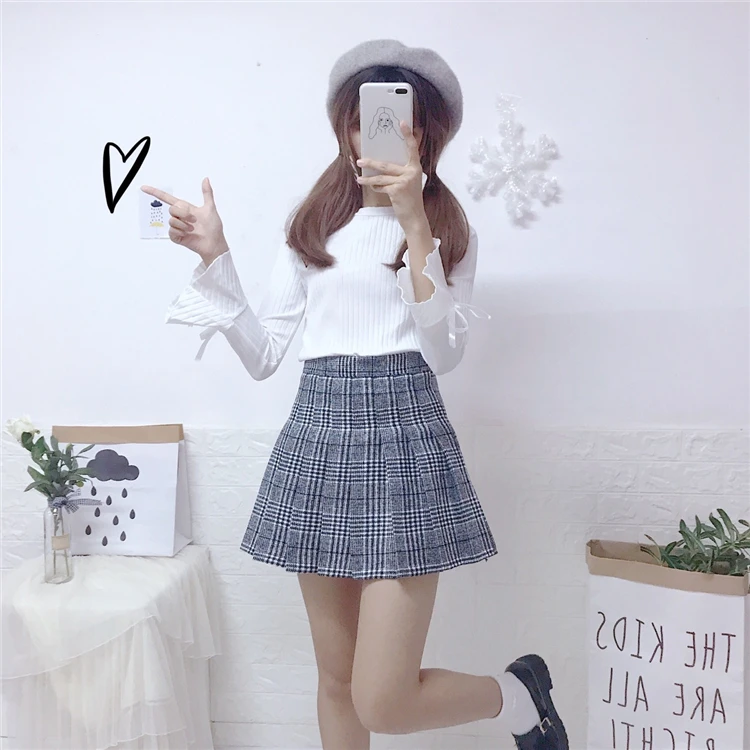 2020 spring new Japanese loli retro plaid high waist pleated skirt  age-matching wild jsk dress women