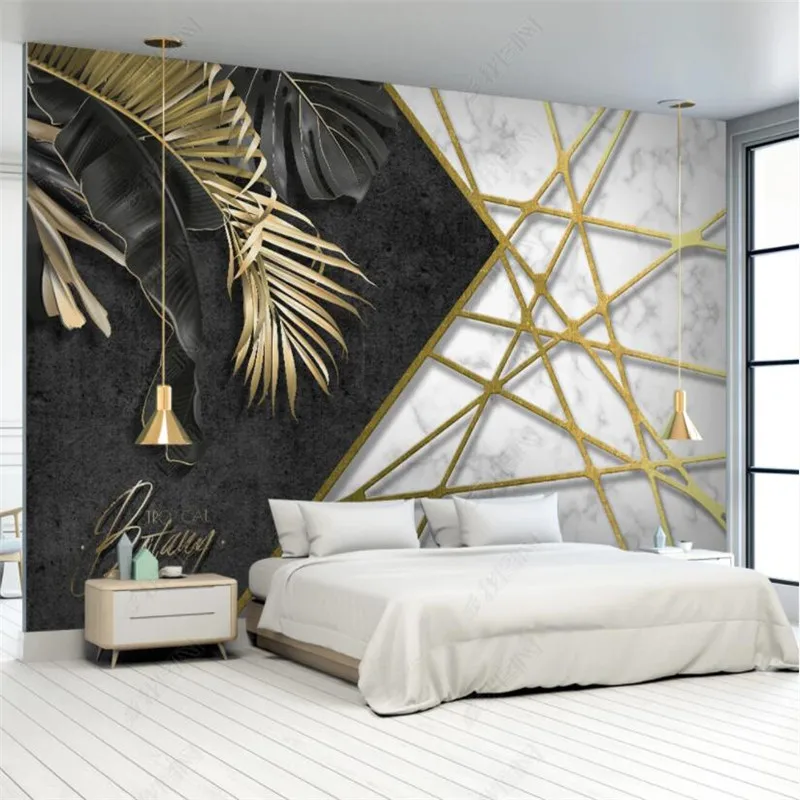 

Custom Modern Golden Leaf Geometric 3D Stereo Wall Paper Home Decor Mural Bedroom Self-adhesive Wallpaper Papel De Parede 3D