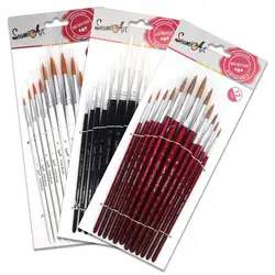 SeamiArt 12Pcs Paint Brush Set Different Size Round Tip Artist Nylon Hair Wooden Hand Watercolor Brush for Painting Supplies