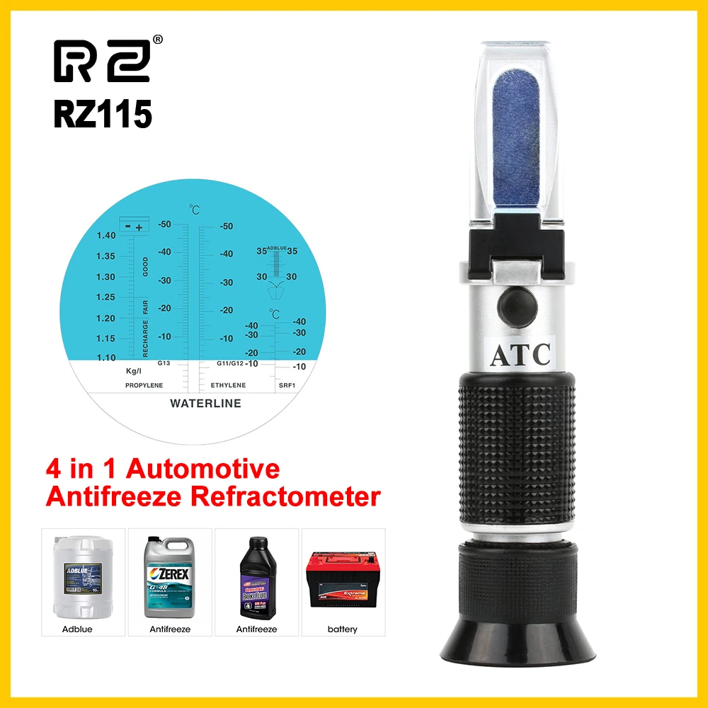 RZ Automotive Antifreeze Refractometer Freezing point Urea Adblue Battery fluid Glass water tester meter ATC Tool RZ115