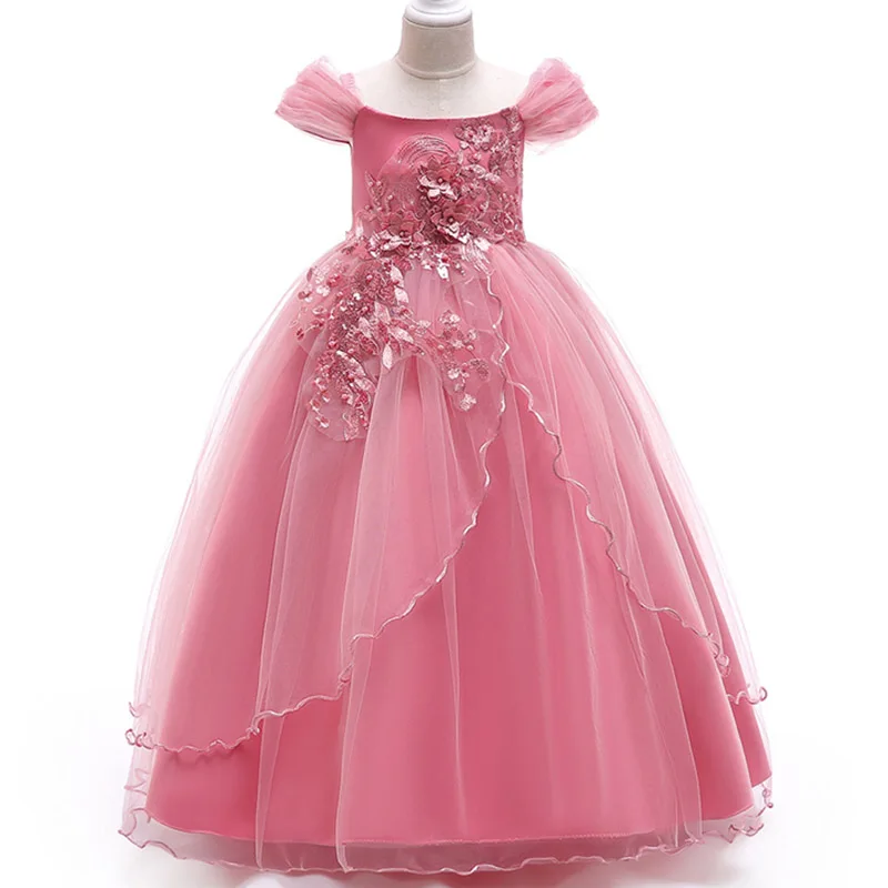 Girls Formal Dress Pink Bridesmaid Dress Kids Clothes For Children Long Princess Party Wedding Evening 12 13 14 Years Vestidos