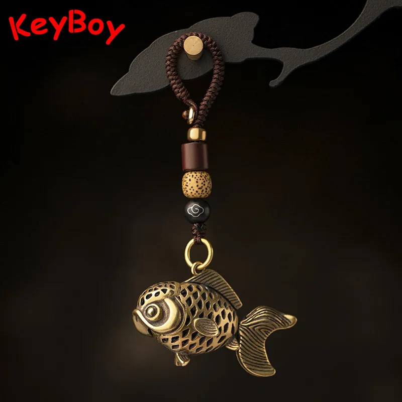 Copper Fish Keychain Pendant Vintage Brass Metal Lucky Animal Lanyard Key Chains Rings Bag Charms Handmade Braied Rope Hangings