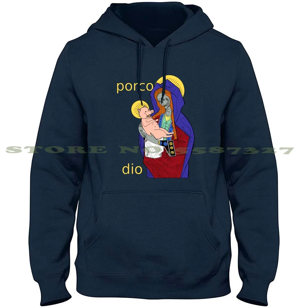 Porco Dio 2 100% Pure Cotton Hoodie Tshirt Porco Dio Pig God Viring Mary Phrase Italiano Bible Verse Corpse Skeleton Text Skull