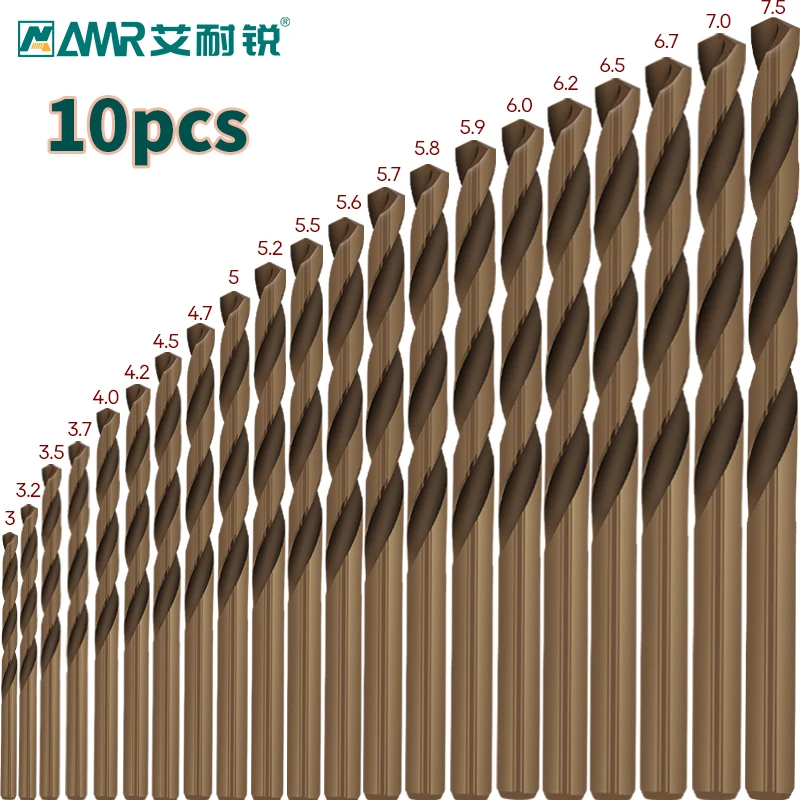 

Высококачественное кобальтовое спиральное сверло 10x HSS-Co M35 с прямым хвостовиком, электроинструменты, аксессуары для металла, нержавеющая сталь, сверление AMR