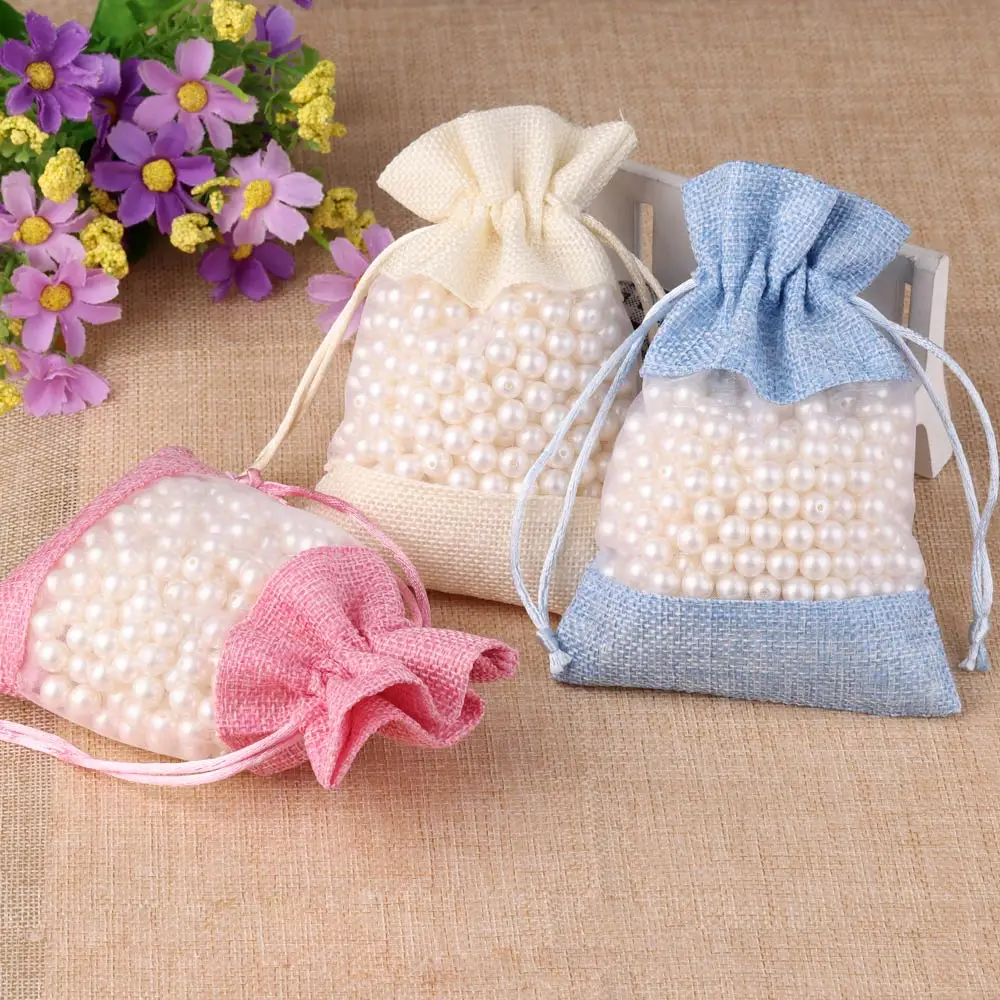 5/10pcs/lot Drawstring Organza Bag Natural Burlap Gift Pouch Combination Flax Jewelry Packaging Wedding Party Candy Bags