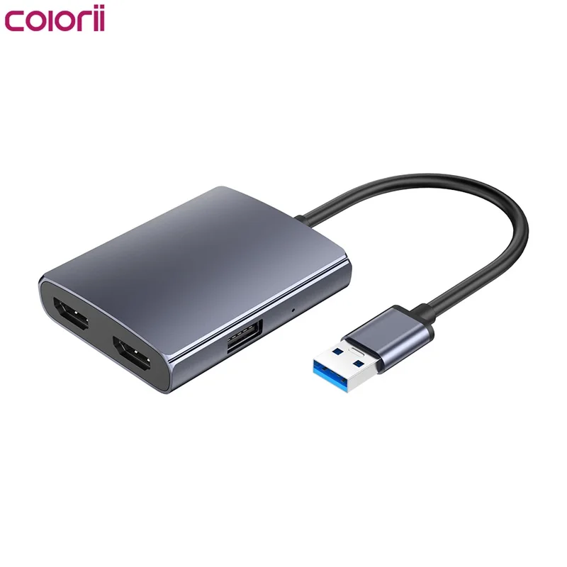 

Colorii USB A to Dual HDMI Adapter 1080P 60Hz Dual Monitor Adapter 4 in 1 USB A to HDMI Converter for Windows