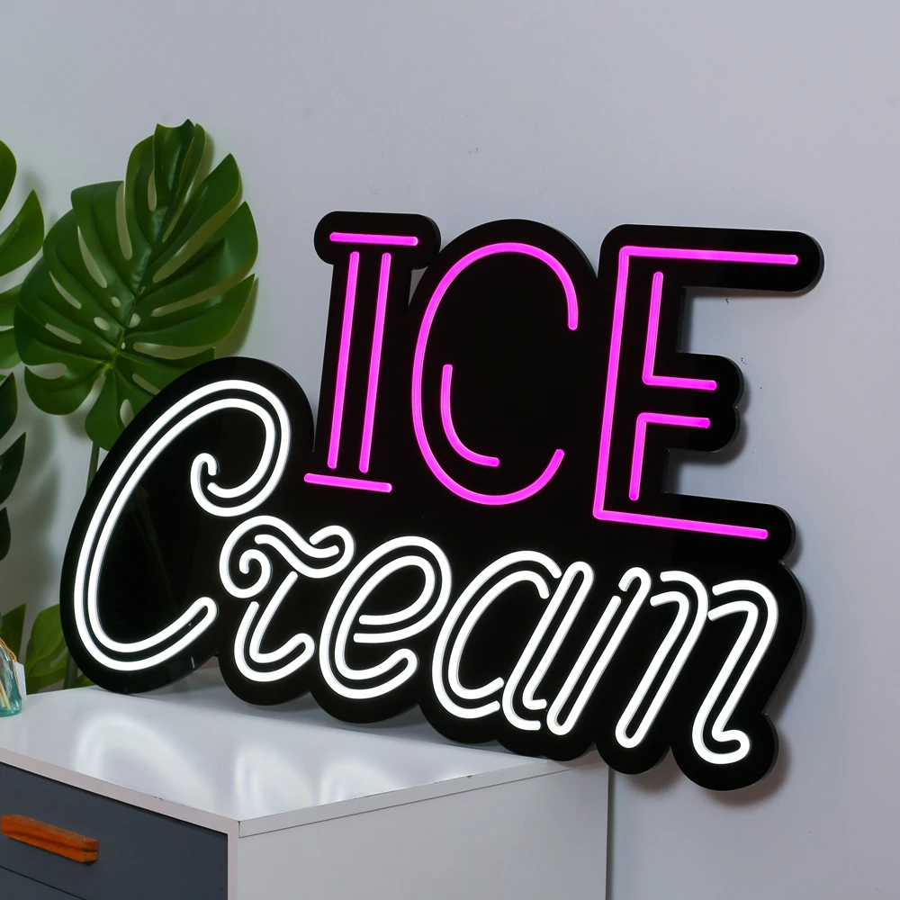 HANDWRITING ICE CREAM Neon Sign Wall Art Neon Board Decorative Background for Dessert Station Restaurant Pub Café Party Holiday