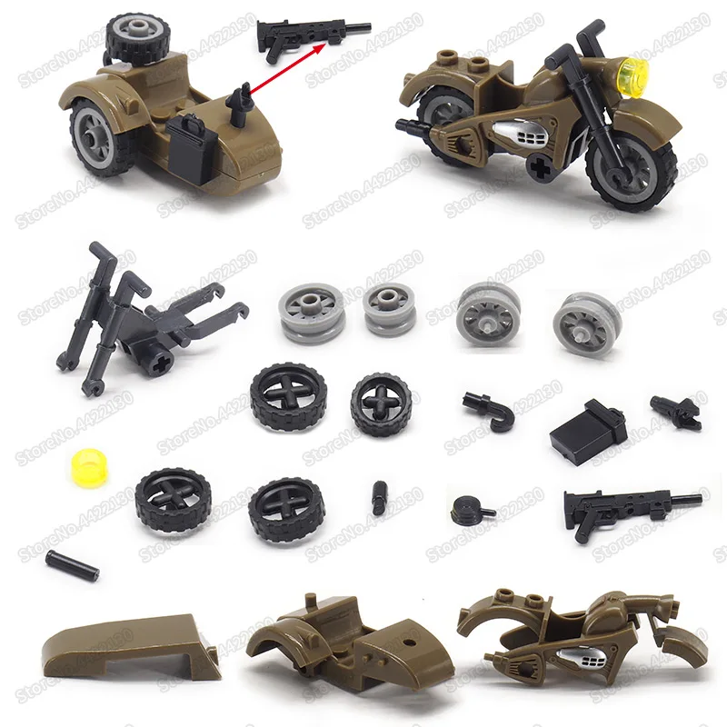 ww2 Moto Military Three Rounds Motorcycle Moc Germany Tool Car Army Figures Vehicle Christma Gift With Other Building Blocks Toy