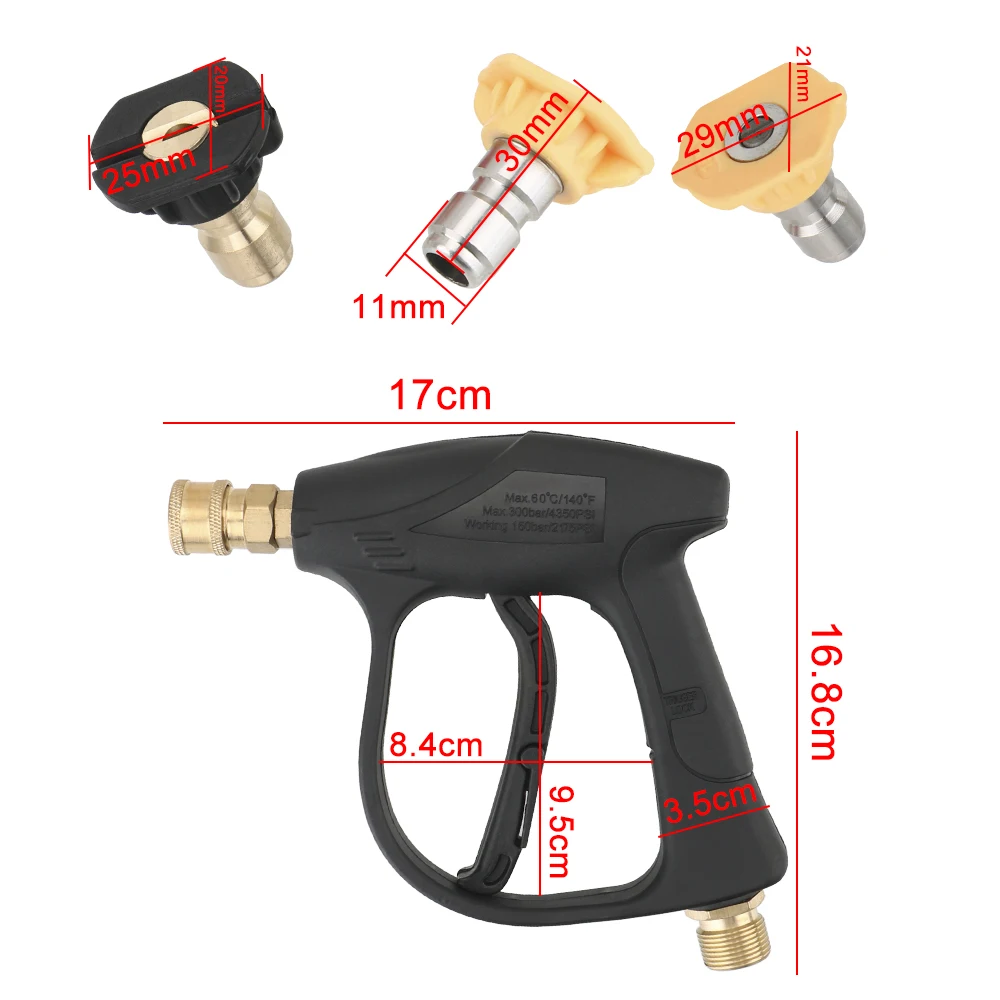 Pressure Washer Gun Car Washing Gun With 5pcs Soap Spray Nozzles 14mm M22 Socket 1/4\