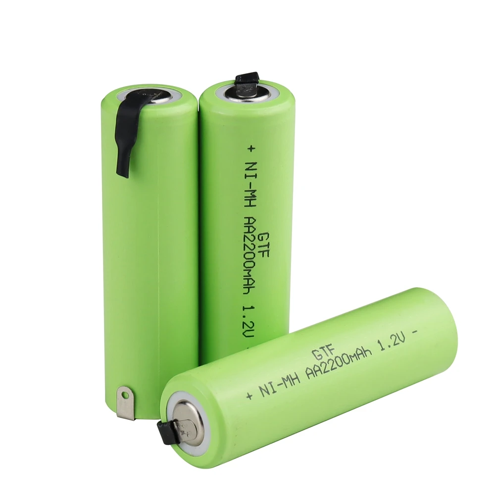 GTF AA 1.2V 2200mAh Rechargeable NI-MH Battery For Torch Flashlight Microphone Radio Headlamp Real Capacity AA battery with tab