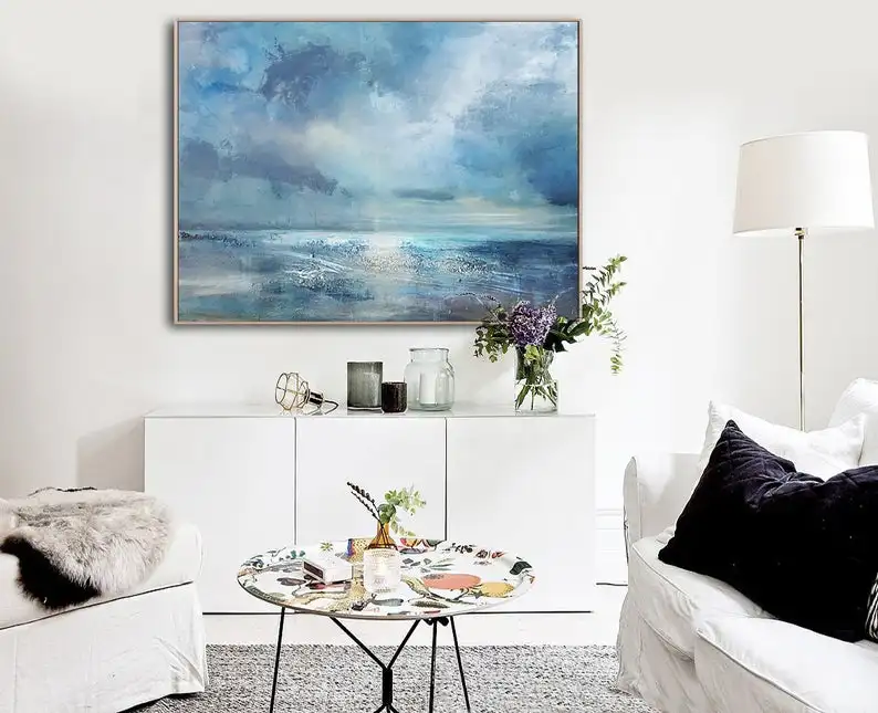 

Large Cloud Abstract Painting On Canvas Marine Landscape Oil Painting Canvas Painting Large Wall Art Sea View Oil Painting