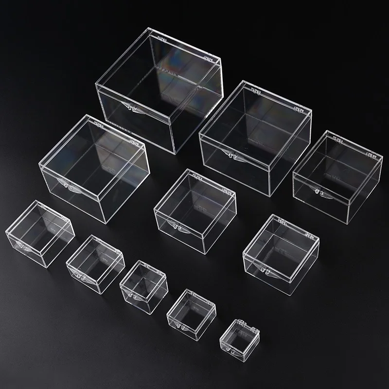 Transparent Plastic Small Box Square Collection Clear Display Mini Jewelry/Beads/Crafts Storage Box Case Container Desktop