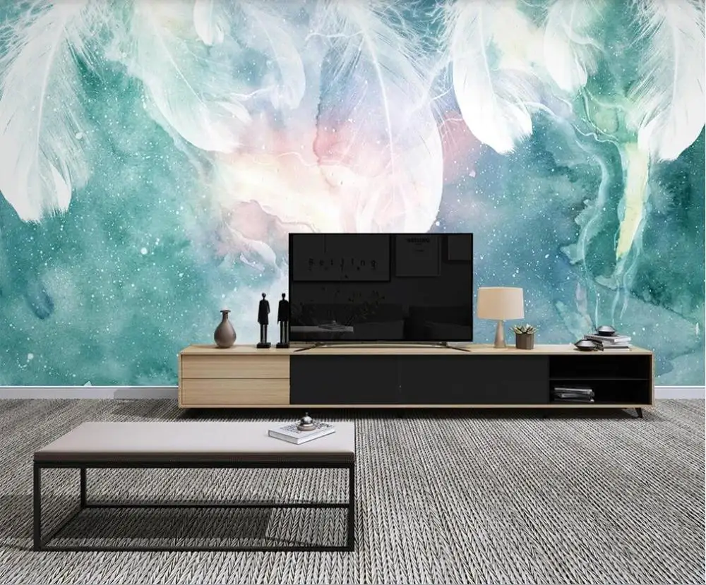 XUE SU Custom large-scale murals / wallpapers / Nordic abstract ink feather TV background wall decorative painting