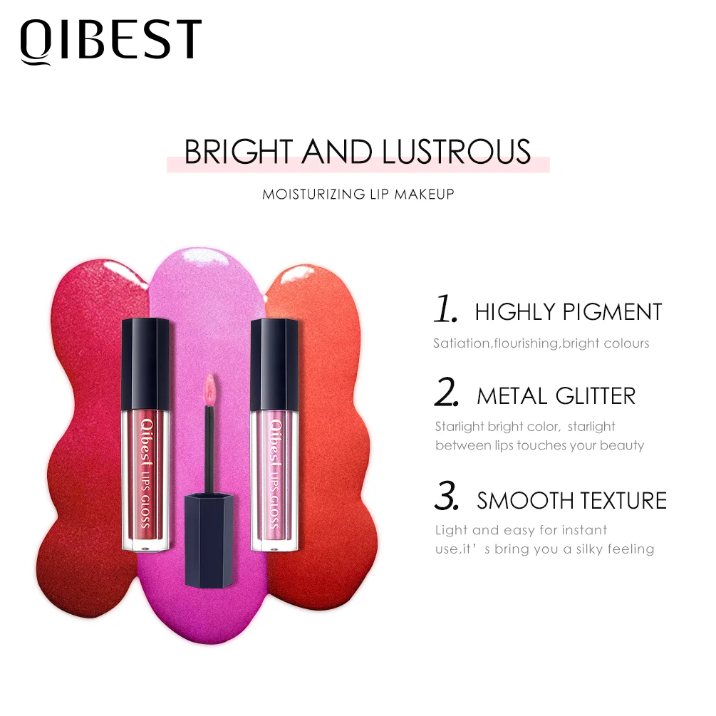 QIBEST 12 Farben Schimmer Lippenstift Flüssigkeit Glitter Lip Gloss Wasserdicht langlebige Lip Tint Glatte Textur Lippe Make-Up Kosmetik