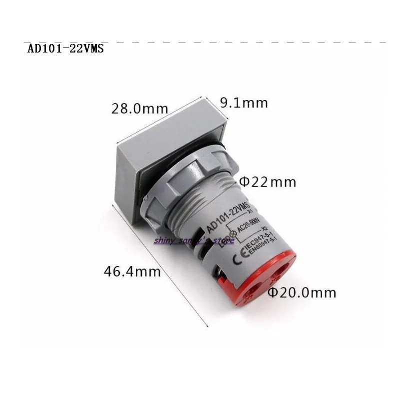 1 Pc AD101-22VMS 22mm AC20-500V Red , Green , Yellow , Blue , White Voltmeter Square Panel LED Digital Indicator Light