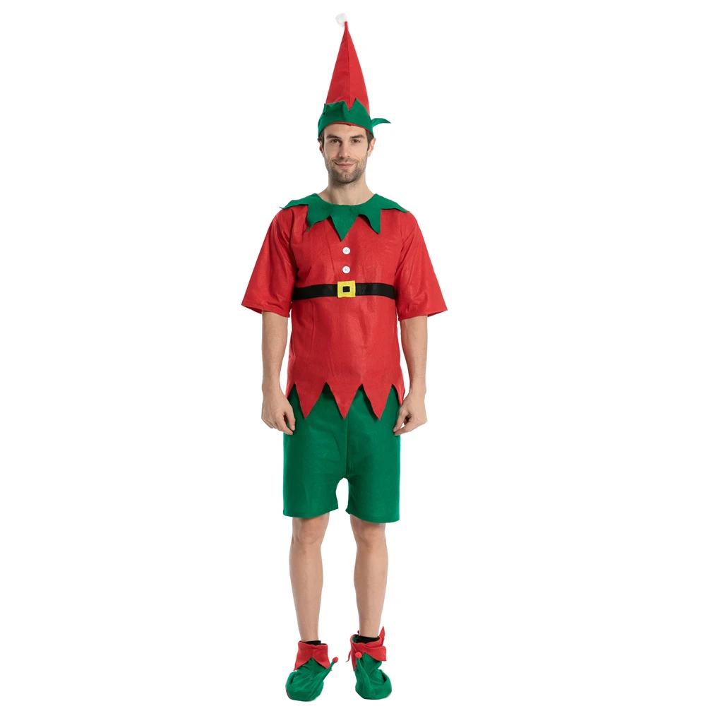 Snailify Cheap Red/Green Adult Christmas Elf Cosplay Santa Claus Costume For Men Xmas Festival Party Family Matching Outfits