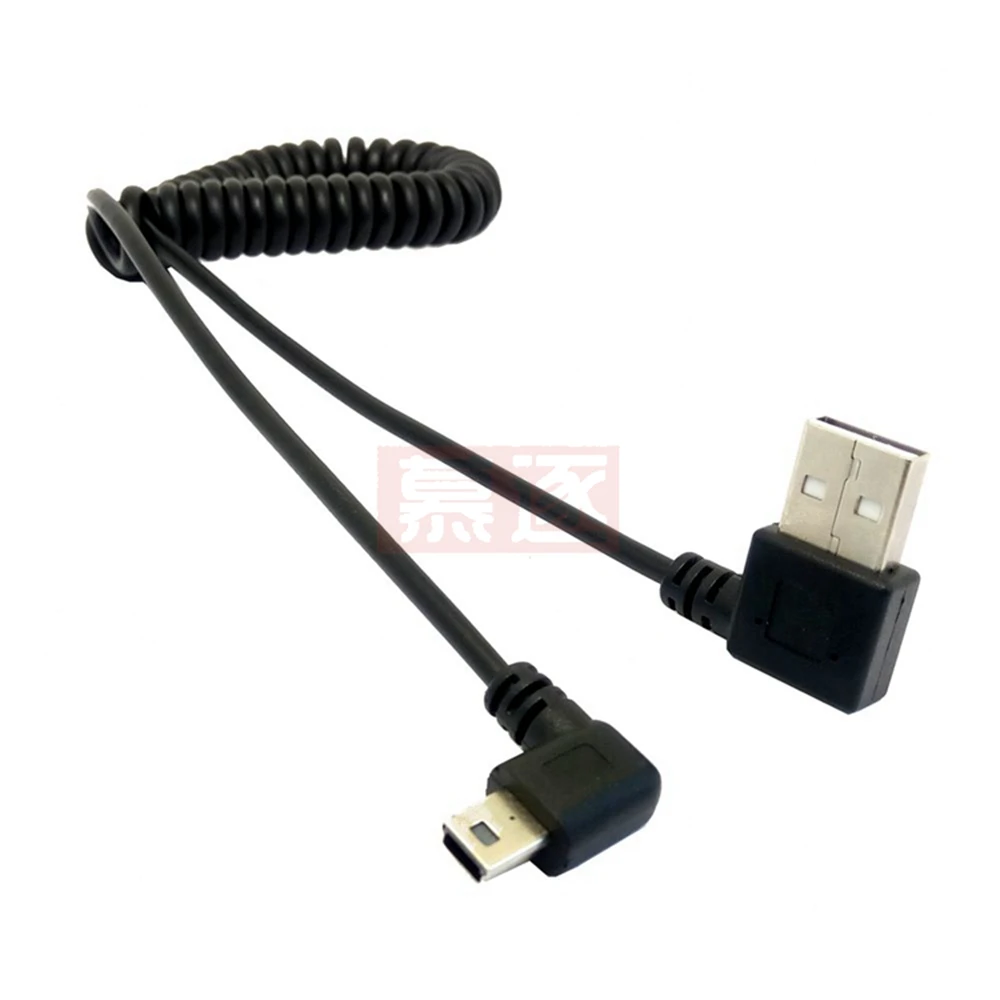 USB Male 90 degree to mini USB Right Stretch spring cable for Mobile hard disk and navigation mobile