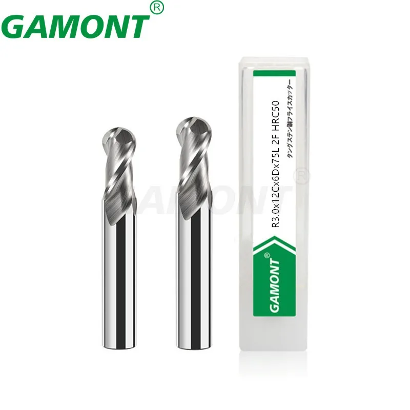 GAMONT HRC50 2-Flute Ball End Endmil Tungsten Steel Carbide For Aluminium CNC Machinery Maching Milling Cutter Tools