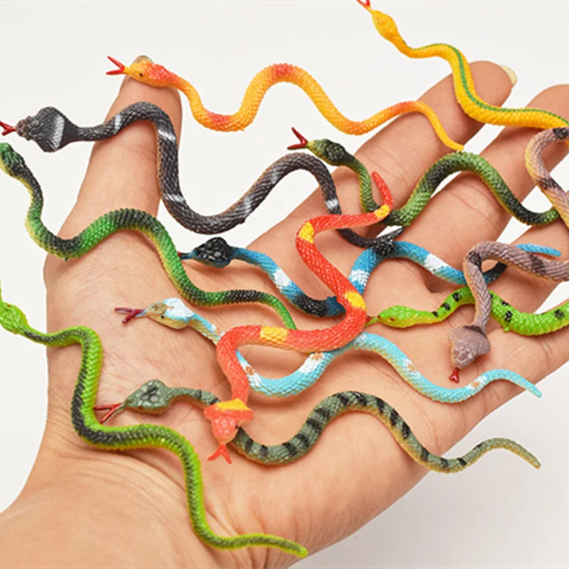 

12pcs Novelty Simulation Reptile Model Cobra PVC Soft Rubber Snake Tricky And Scary Toy Model Mini Snake Spoof Toy