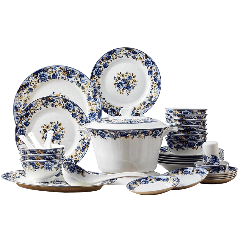 Jingdezhen European bone china tableware set, bowl and dish set, household ceramic bowl, creative bowl, plate combination, eatin