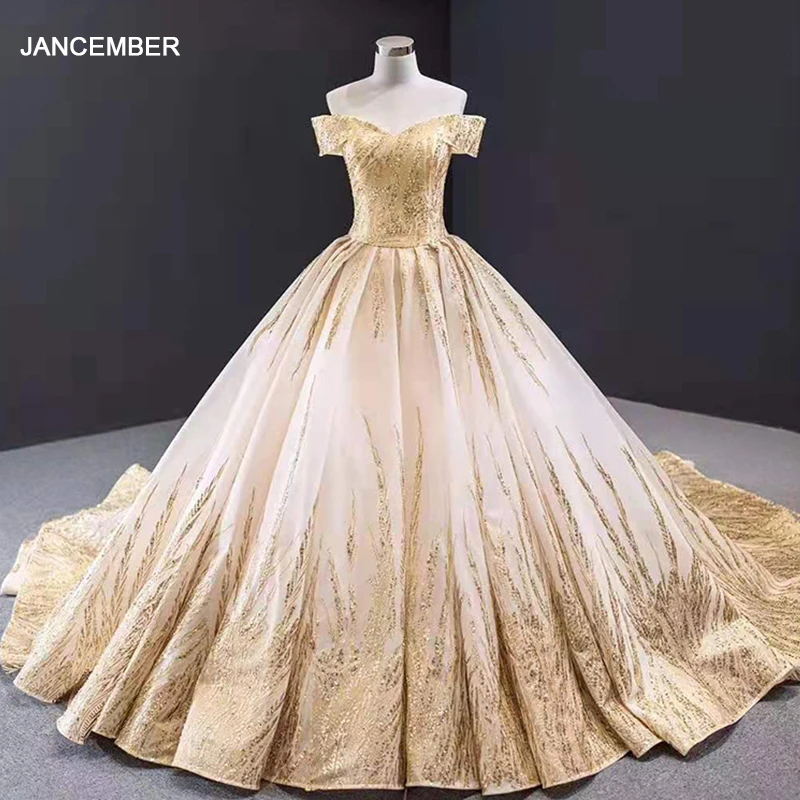 J67013 jancember evening gowns mother groom gold sweetheart off the shoulder floor length court train вечернее платье короткое