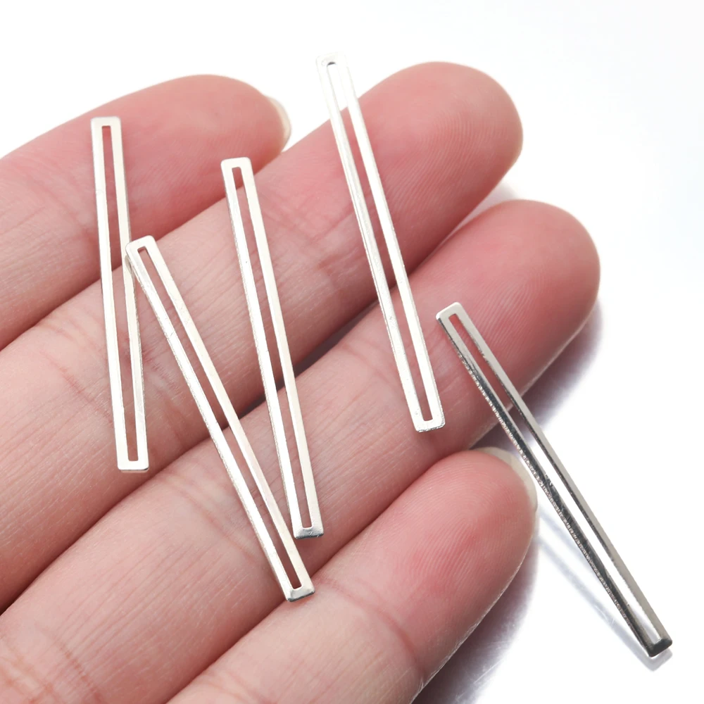50Pcs/Lot Raw Brass Silver Plated Rectangle Bar Earrings Charms Bracelets Findings For Diy Jewelry Making Accessories Wholesale
