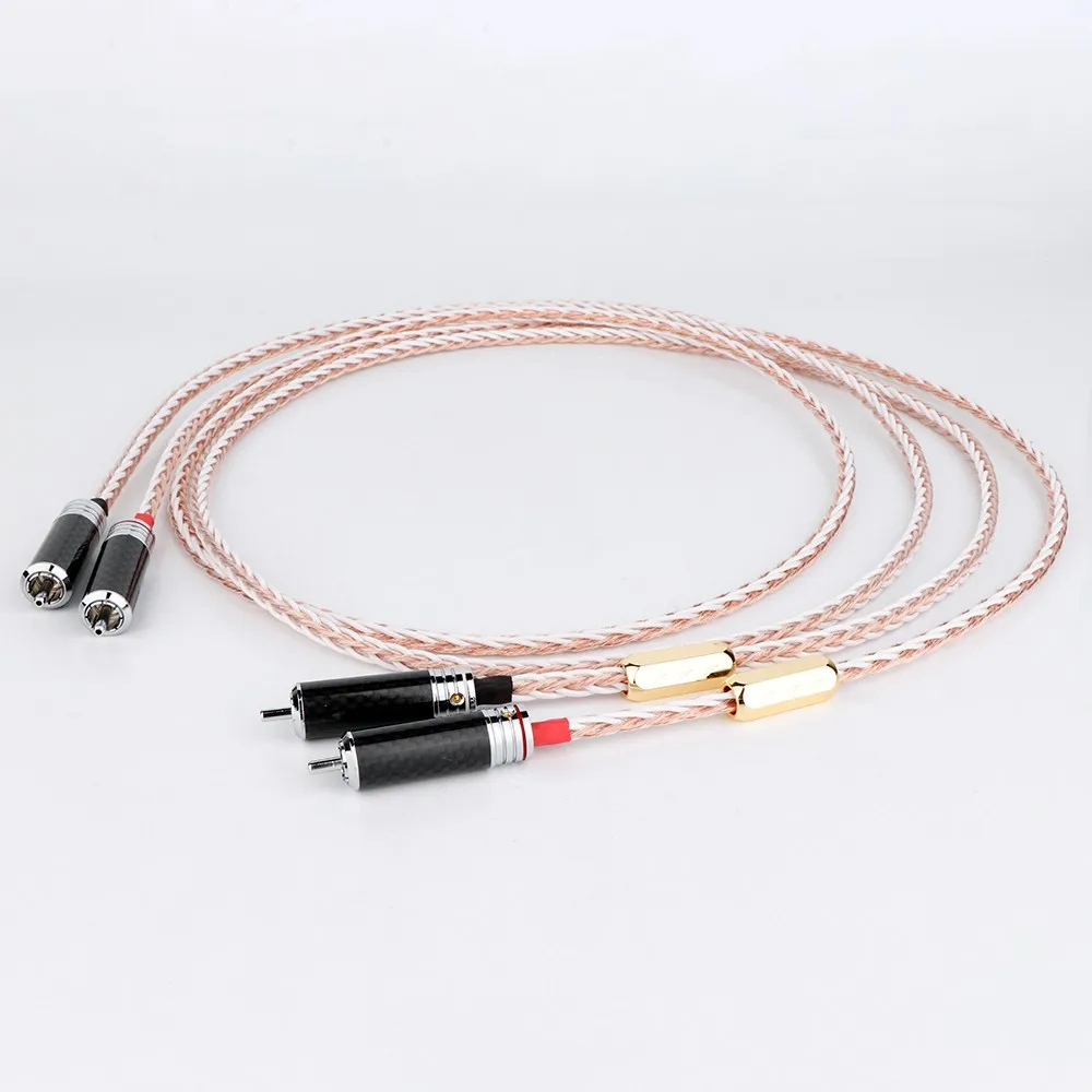 Pair 4TC Twist RCA Audio Cable with Carbon fiber Rhodium Plated plug 2RCA to 2RCA Male cable 2pants HDTV
