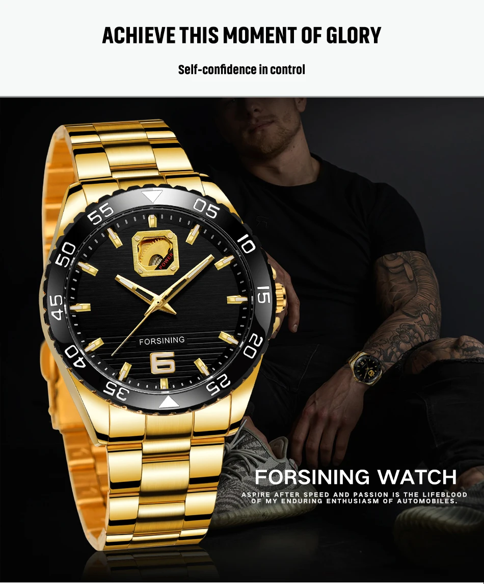 

Forsining Digital Dial Creative Needle Eye Business Men's Luminous Steel Band Watch