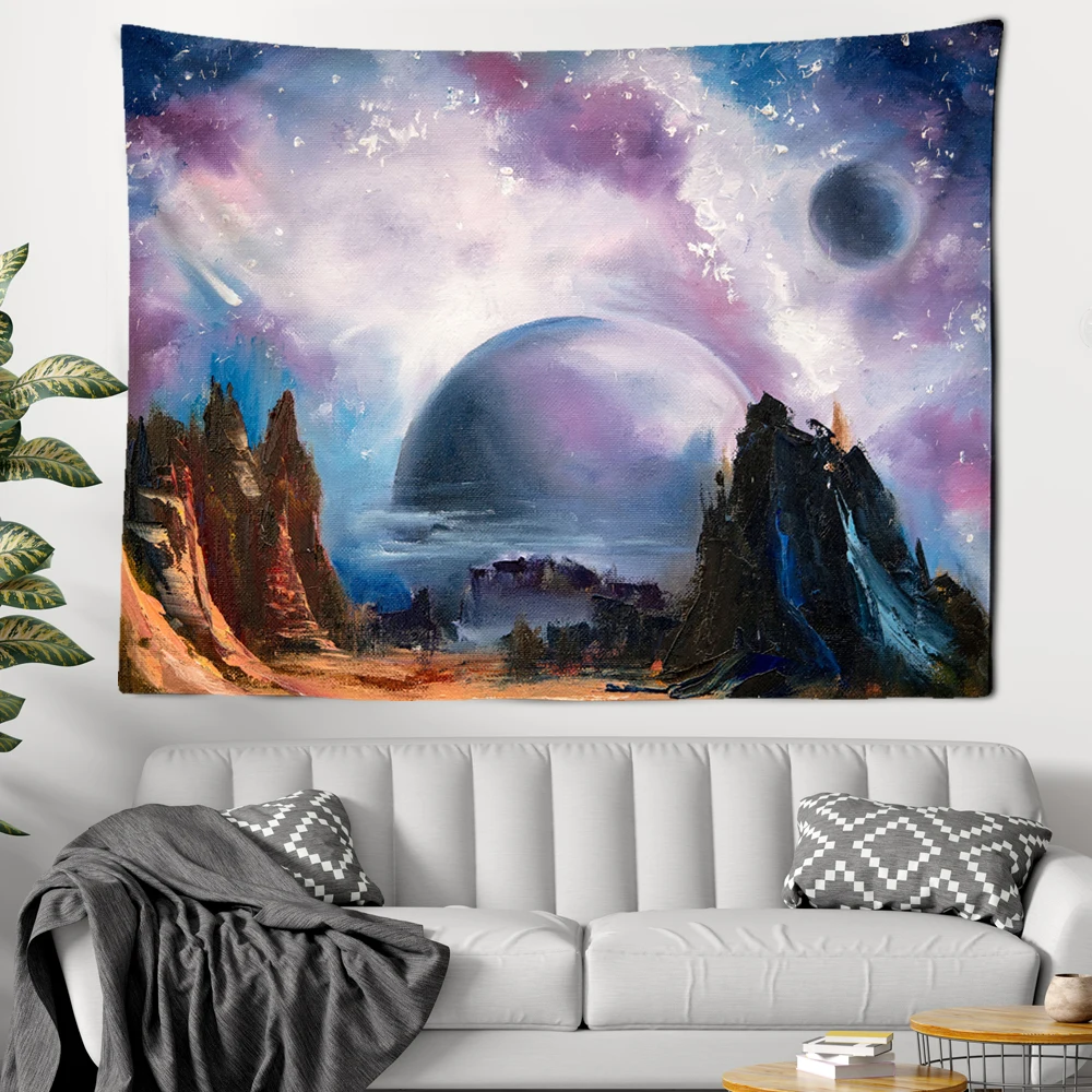 

Valley Moon Tapestry Mountain Galaxy Starry Sky Hanging Wall Tapestries Psychedelic Tapiz Wall Hanging Landscape Wall Cloth